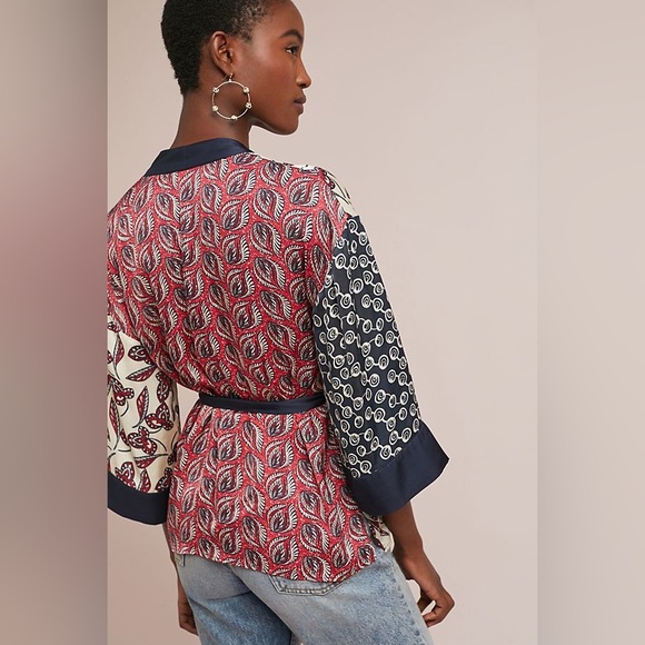 Meadow Rue Tops - Meadow Rue by Anthropologie Multi Print Kimono Style Wrap Top